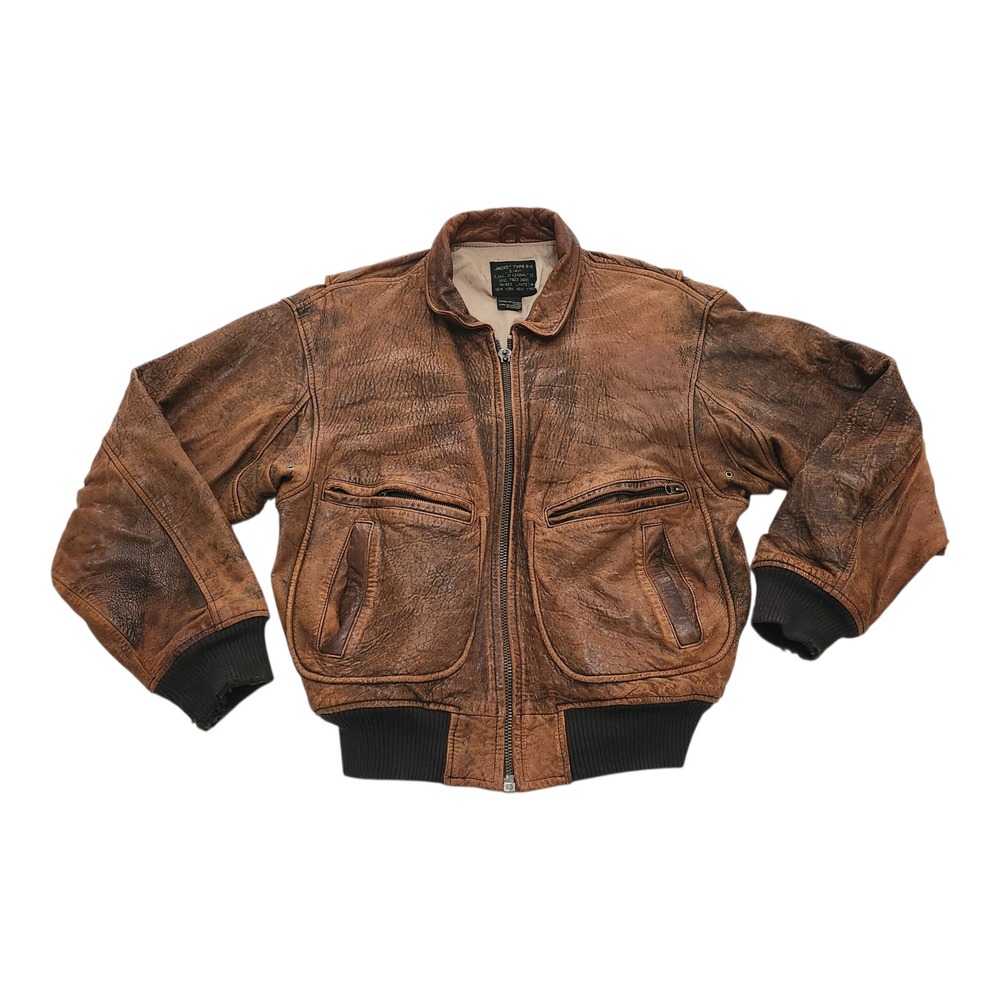 Vintage 1987‎ Avirex G-2 US Navy Flight Jacket Brown Distressed Leather Bomber